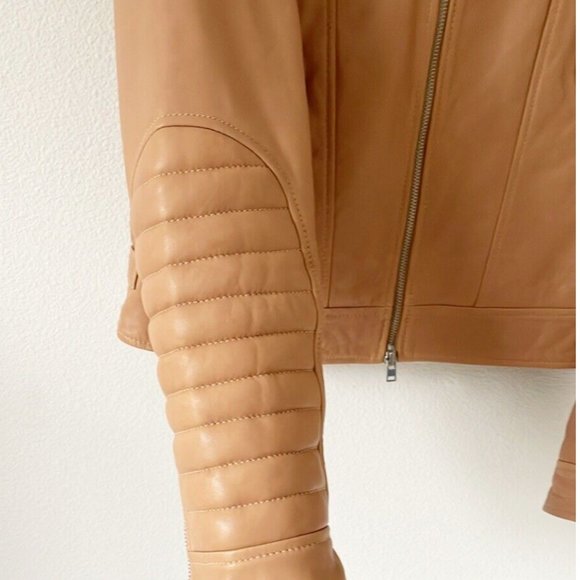 J. Crew Collection Standing Collar Leather Moto Jacket - NWOT - Peach Tan - Picture 9 of 11